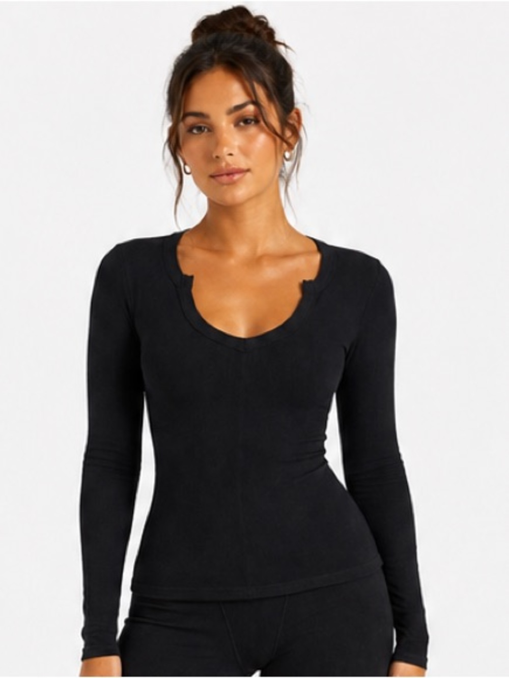 SKIMS Soft Lounge Split Neck Long Sleeve Shirt | Onyx | Size XS